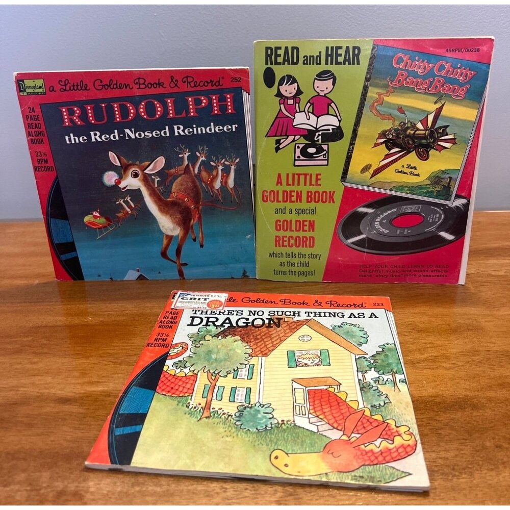 Vintage Little Golden Book & Record Sets Lot Rudolph Chitty Chitty Bang Bang